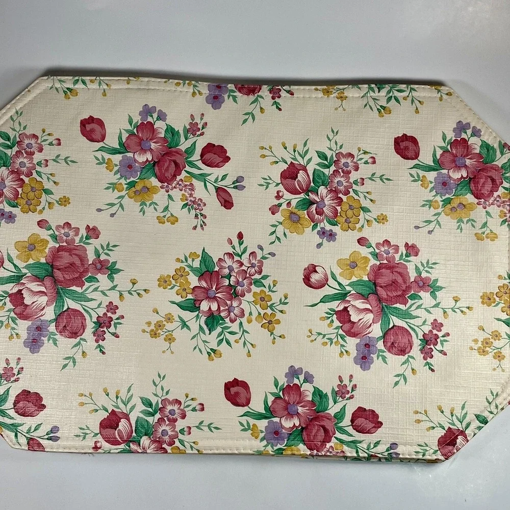 Vintage Floral Design Vinly Placemats Reversible Set Of 4 Tulips